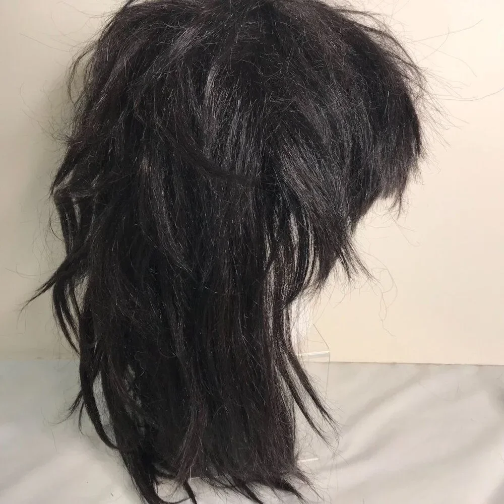 Wig Long Black Bangs Shag Mullet Adjustable Halloween Costume Dress Up Unisex
